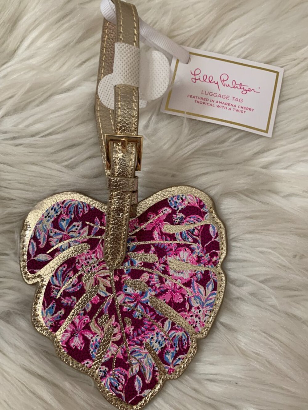 LILLY PULITZER Amarena Cherry Tropical Printed Leaf Luggage Tag